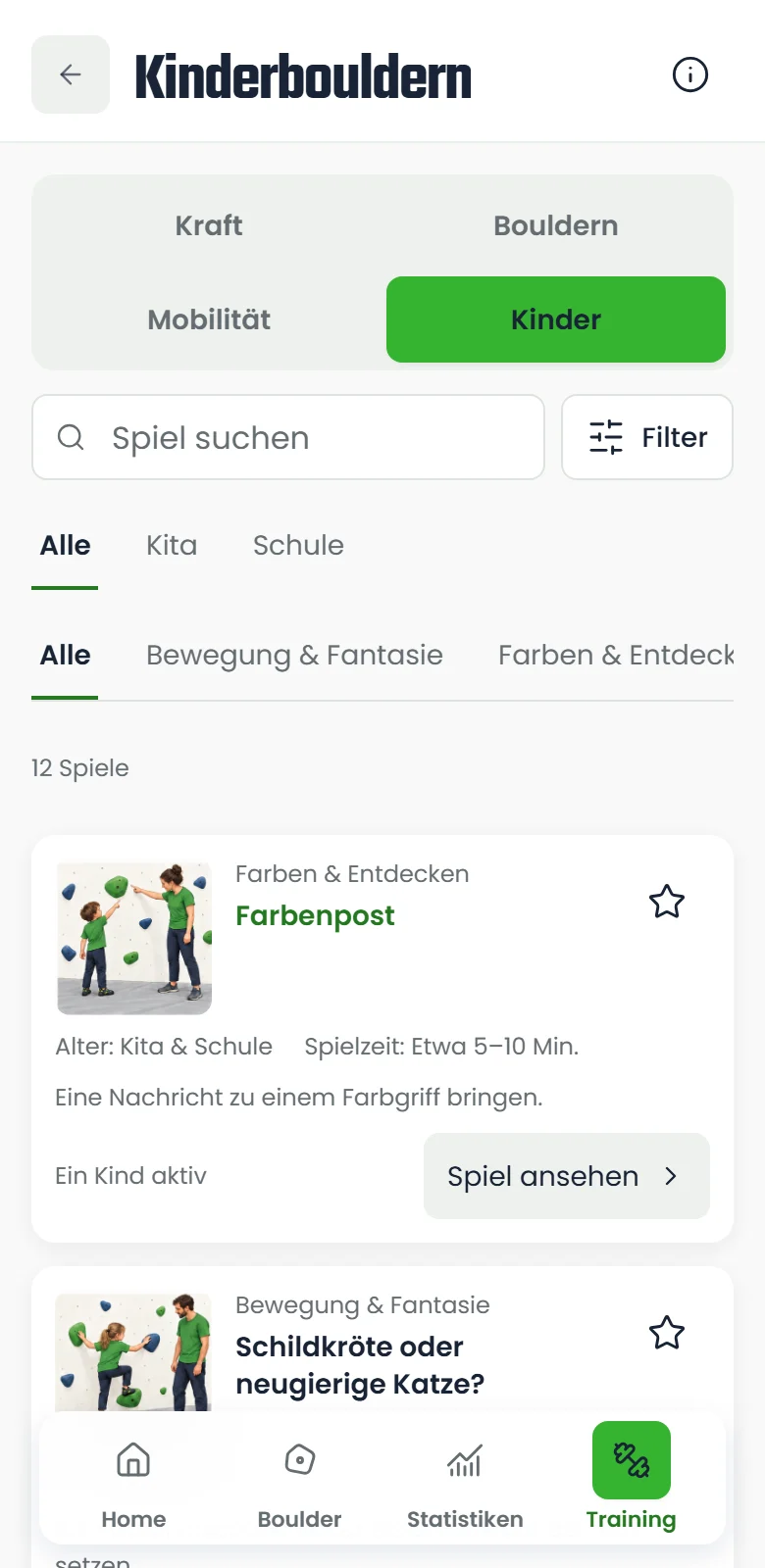 Vorschau der Boulderspiele für Kinder